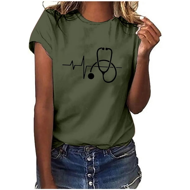 Camiseta de manga corta con estampado de día de la enfermera para mujer OAVQHLG3B Store lin121212
