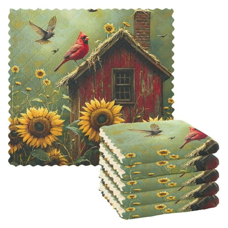 

Ryvnso Cardinal on House Sunflowers Kitchen Towels Dish Clothes for Drying Dishes Cleaning Absorbent Set of 6