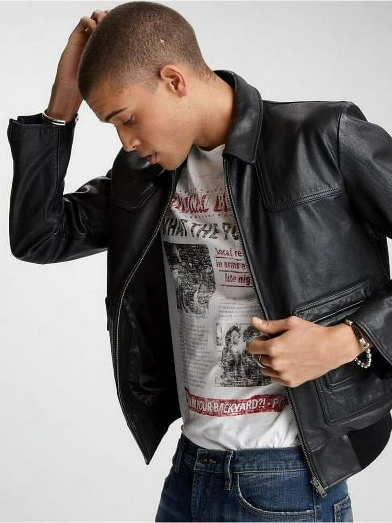 John Varvatos BLACK Regular Fit Leather Jacket, US 2X-Large