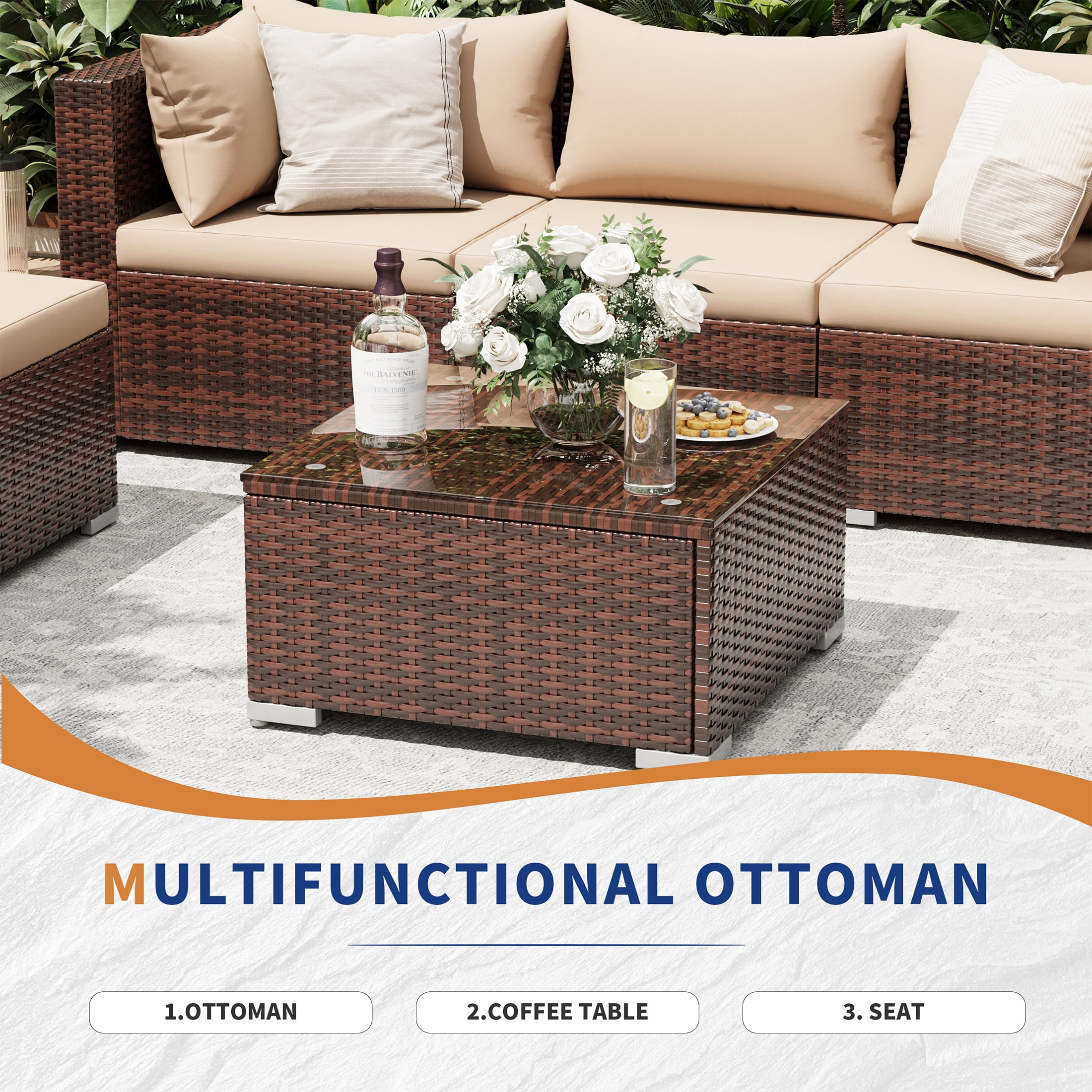 UDPATIO Patio Furniture Sets, Modular Rattan Outdoor Patio Sectional Furniture Sofa Set, Wicker Patio Conversation Set for Backyard,9PCS