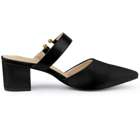 Unique Bargains Women's Pointed Toe Chunky Heel Dress Mules Pumps Black US 6 | Walmart Canada