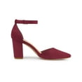 thumbnail image 3 of BLISSFUL STEP Women's Ankle Strap Pumps Pointed Toe High Block Heel Faux Suede Dress Shoes Burgundy 7.5, 3 of 7