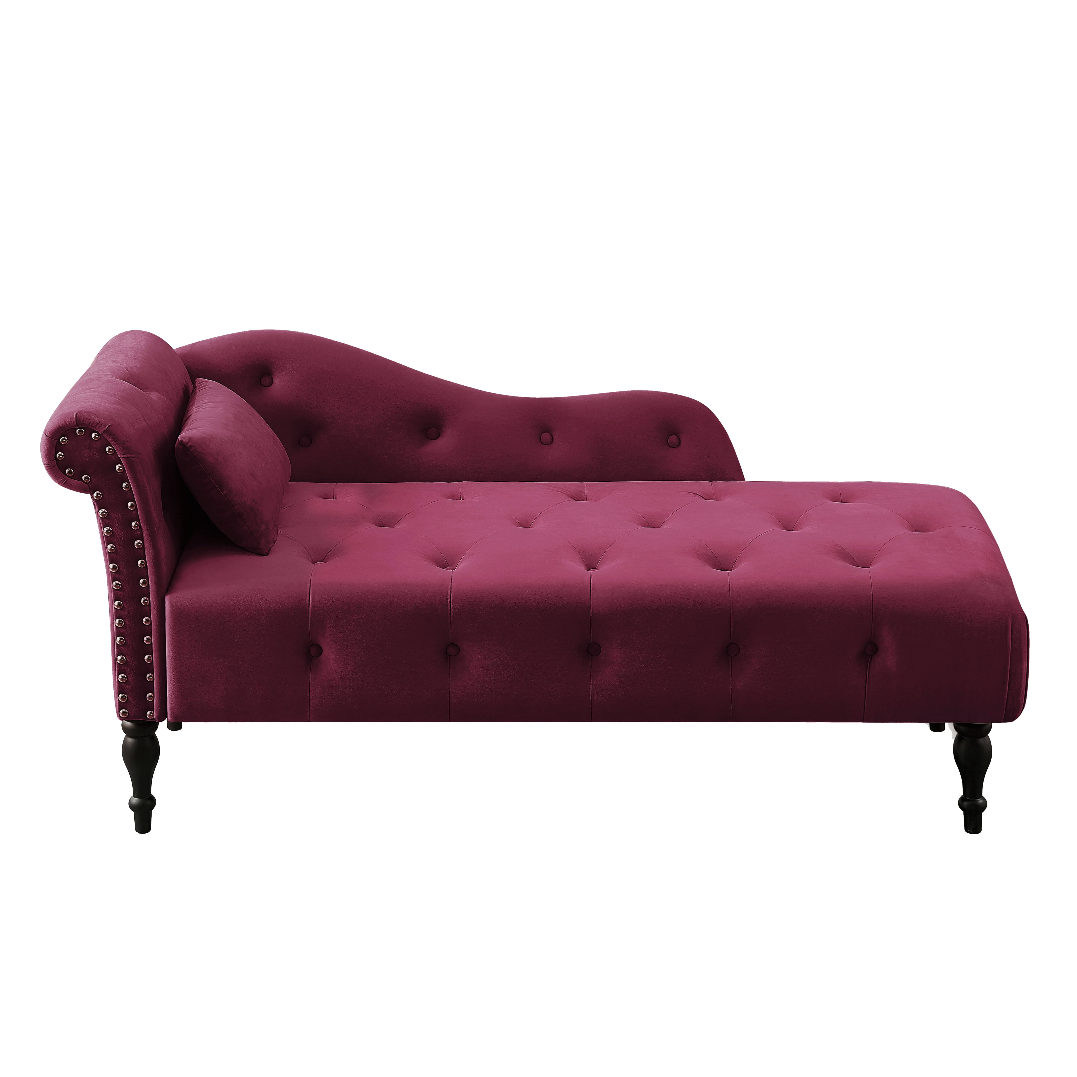 Miniyam Velvet Chaise Lounge, Tufted Accent Chaise Chair with Pillow for Living Room Bedroom, Purple
