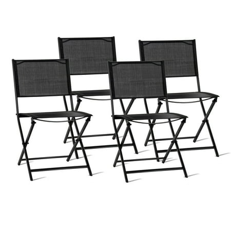 Gymax Outdoor Patio Folding Set of 4 Sling Chairs Camping Deck Garden