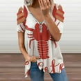 thumbnail image 2 of Hand Drawn Lobster Logo Womens Summer V Neck Zipper Top Short Sleeve T Shirt Off Shoulder Top Casual Classy Loose Shirts, 2 of 7