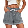 thumbnail image 7 of Miluxas Women's Jean Shorts Elastic High Waist Rolled Hem Wide Leg Denim Shorts with Drawstring & Pockets Y2K Street Jeans Beach Vacation Shorts Gray, 7 of 7