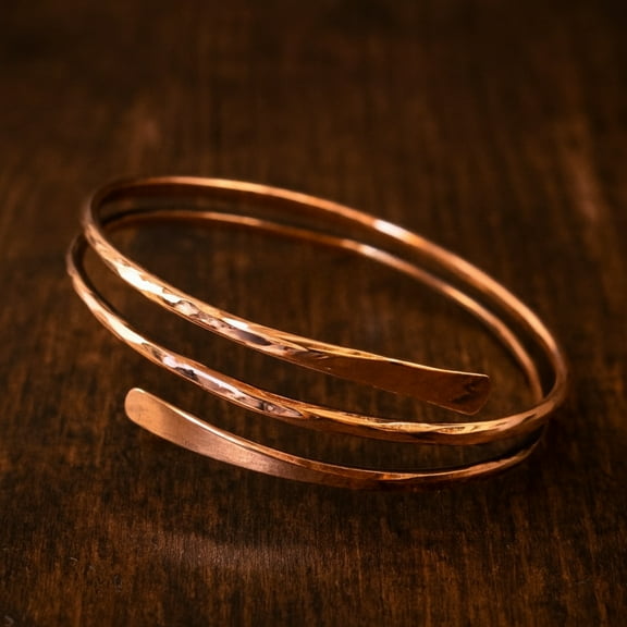 Pure Copper Hammered Spiral Bracelet, Adjustable Open Coil Cuff Jewelry, Handmade Bangle
