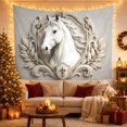 thumbnail image 3 of White Horse Head in Heraldic Shield on Textured Gray, Serene Vintage for Equestrian Lovers, Heraldic Crest Art, Housewarming Gift, Tapestry Wall Hanging for Bedroom and Living Room, 3 of 7