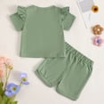 thumbnail image 6 of TOWED22 Toddler Girl 2 Piece Outfits Basic Crew Neck Short Sleeve Tee Top Shirt + Shorts Sets Casual Summer Clothes(Green,12-18 M), 6 of 9