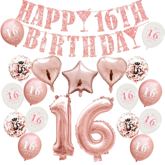 Kit de decoración para fiestas en oro rosa para 16 cumpleaños, 19 piezas