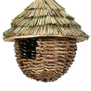 PureCasa Hand-Woven Hummingbird House Nest for Outdoor, Creative Wooden Bird Nests Hibiscuser Grass Woven Birdhouse for Small Birds, Home & Garden Decoration Farmhouse Style, 1 Pack, Multicolor