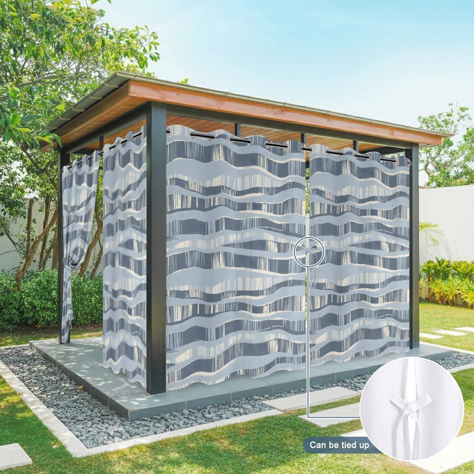 Blue Waves Outdoor Curtains for Patio, Coastal Abstract Indigo Curvy Lines Sunshade Privacy Drapes Grommet Waterproof Outside Curtains for Porch/Cabana/Balcony 54"x 108", 1 Panel