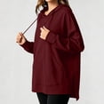 thumbnail image 3 of Women Oversized Hoodie Sweatshirt Side Slit Soft Fleece Pullover with Pocket Loose Fitting Casual Fall Tunic Tops Wine XL, 3 of 6