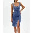 thumbnail image 2 of utcoco Women's Blue Sleeveless Bodycon Denim Dress Midi Side Slit, 2 of 7
