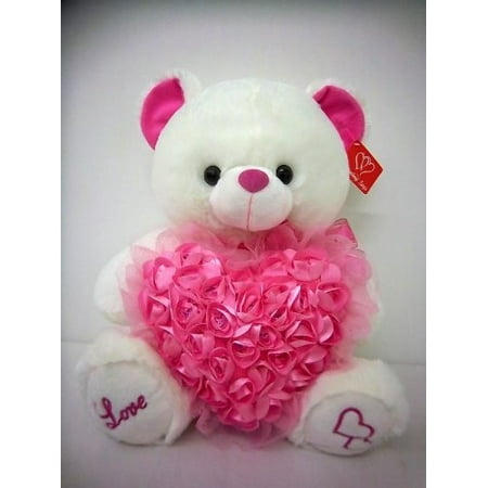 Musical Teddy Bear with Pink Roses Heart (14