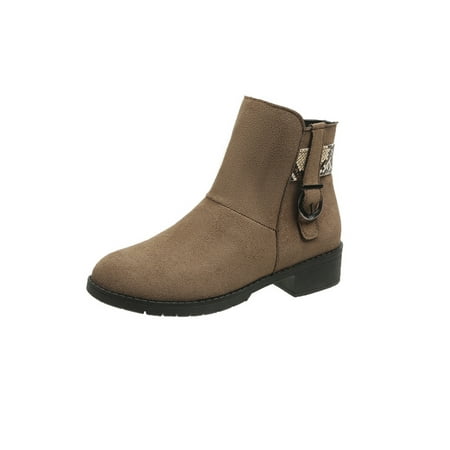 

Frontwalk Women Booties Mid Heels Short Boot Chunky Block Ankle Boots Formal Anti-Slip Bootie Womens Side Zip Winter Shoes Beige 5.5