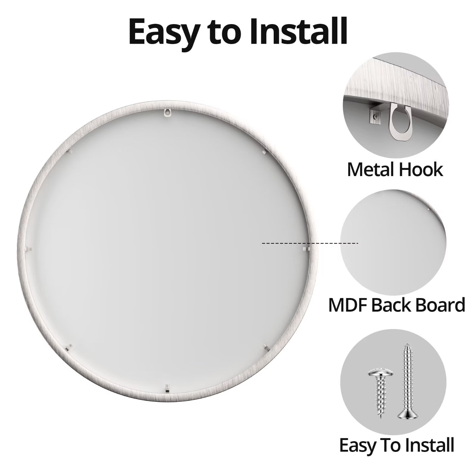 24 Inch Bathroom Mirror, Wall Mounted Round Mirror with Brushed Sliver Aluminum Frame, Modern Circle Hanging Mirror for Bathroom, Living Room