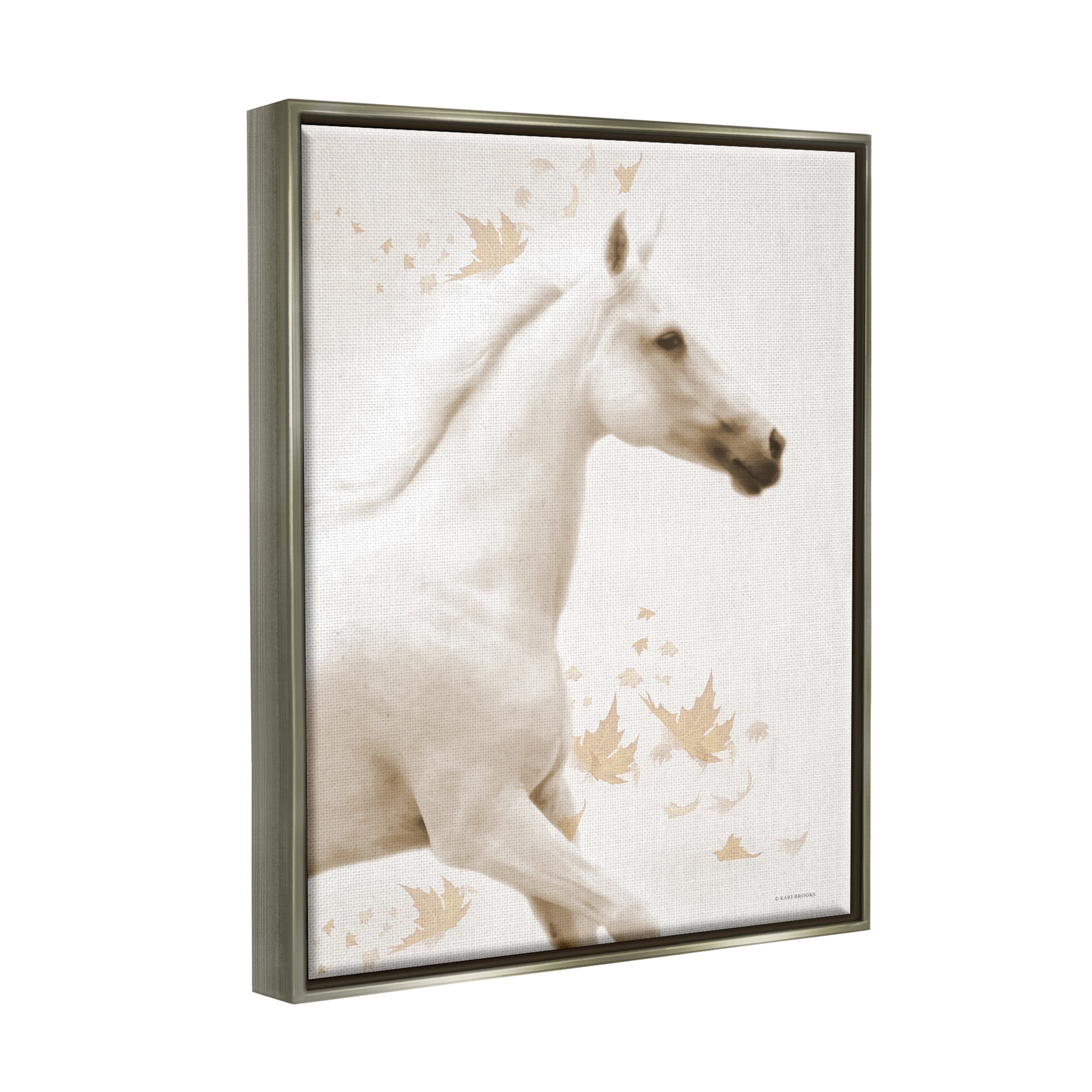 Stupell Industries Modern Horse & Leaves Animals & Insects Painting Gray Floater Framed Art Print Wall Art, 17 x 21