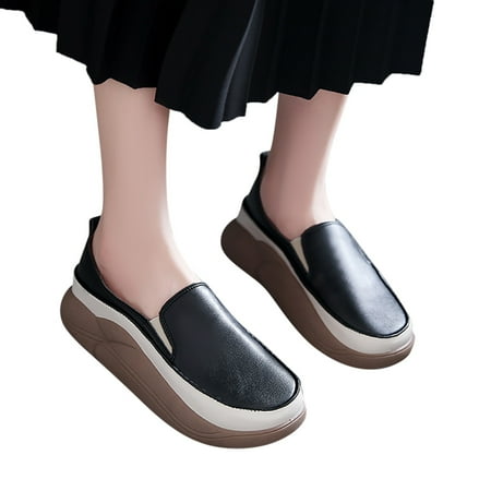 

dmqupv Women Summer Shoes Women Slip On Loafer Wide Casual Shoes Lightweight Women Shoes Platform Wedge Heels Casual Shoes Black 8
