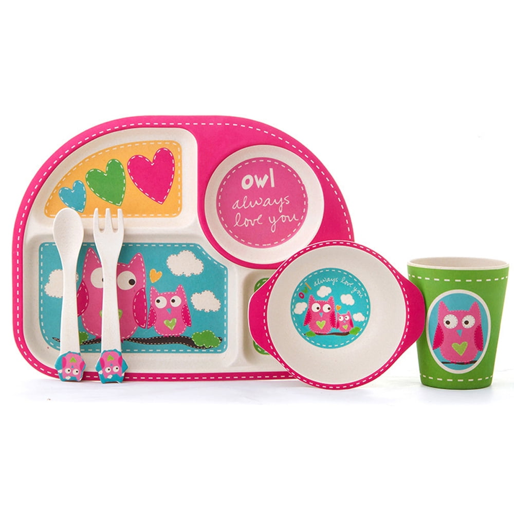 Fairy Princess Childrens Bamboo Eco-Friendly Dinner Meal Set Plate Fork Spoon