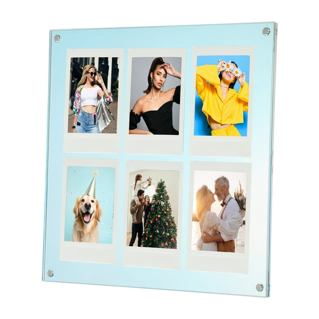 Uxcell Acrylic Collage Photo Frame, Fits Photos Floating Magnetic Picture Frames with Stand for Home Refrigerator Fridge Purple