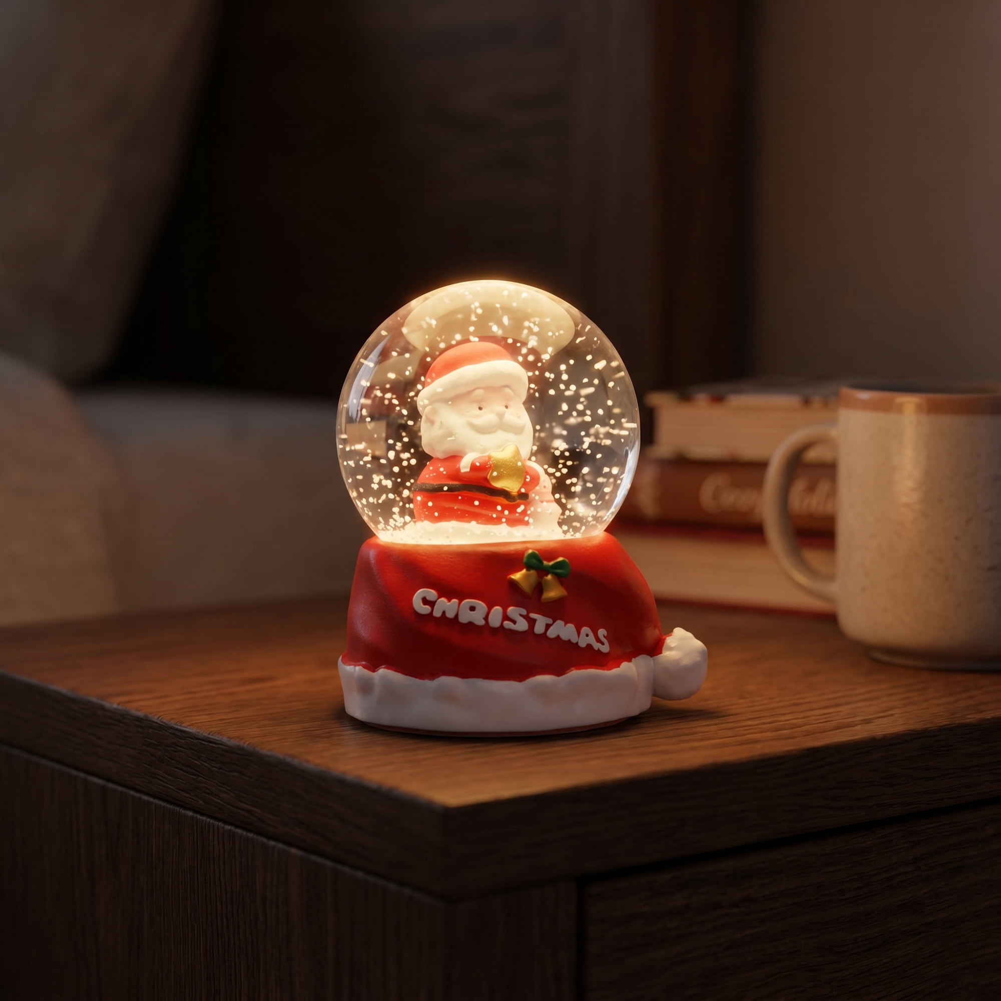 Unique Bargains Crystal Ball Shatterproof LED Glitter Snow Globe Red C 2.6" x 2.6" x 3.7"
