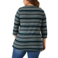 thumbnail image 3 of Blusa casual elegante de rayas de manga 3/4 para mujer de tallas grandes Agnes Orinda, camiseta de moda con cuello asimétrico 4X azul melocotón, 3 of 6