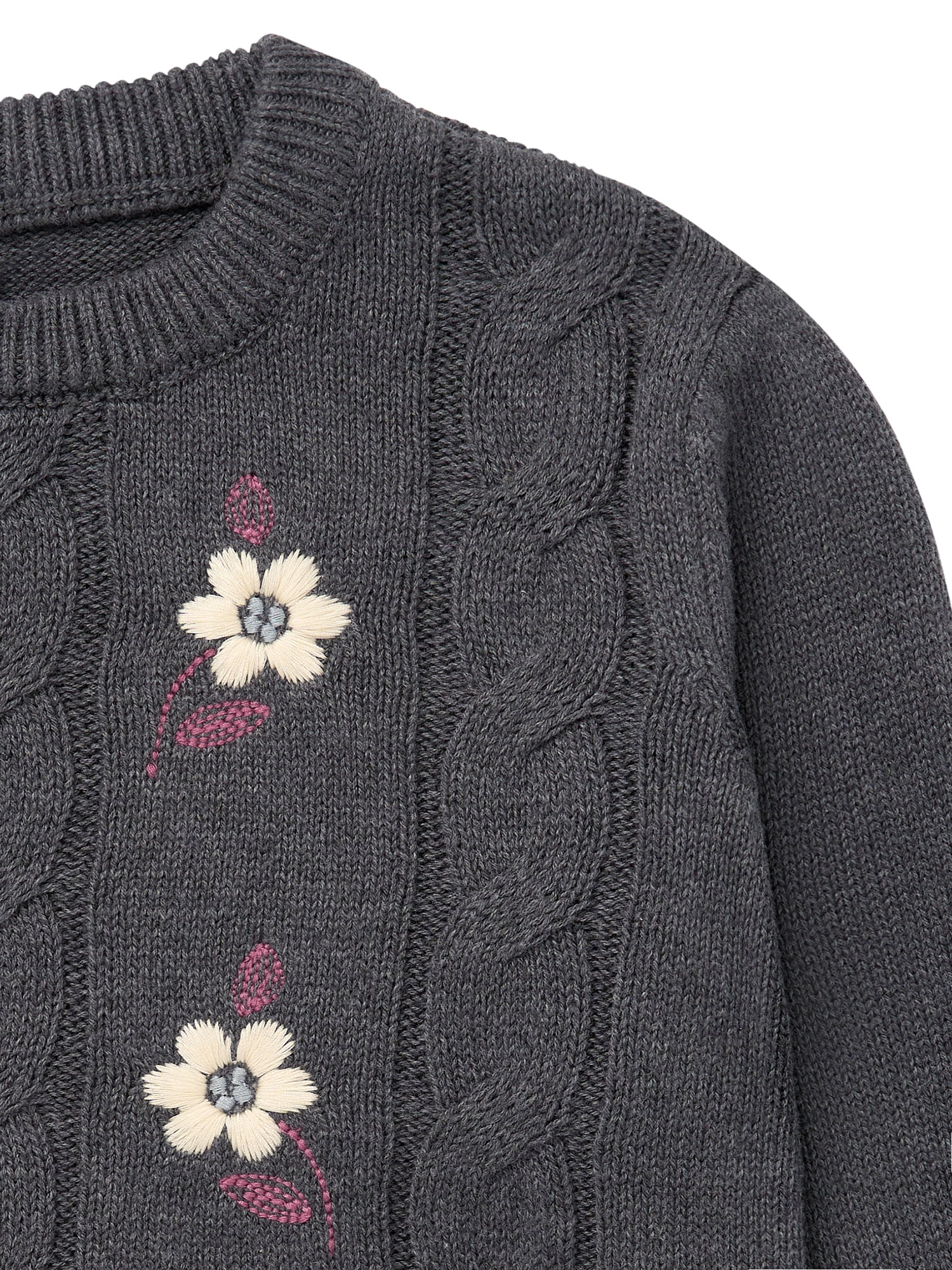 Modern Moments by Gerber Toddler Girl Embroidered Cabel Sweater, Sizes 12 Months - 5T