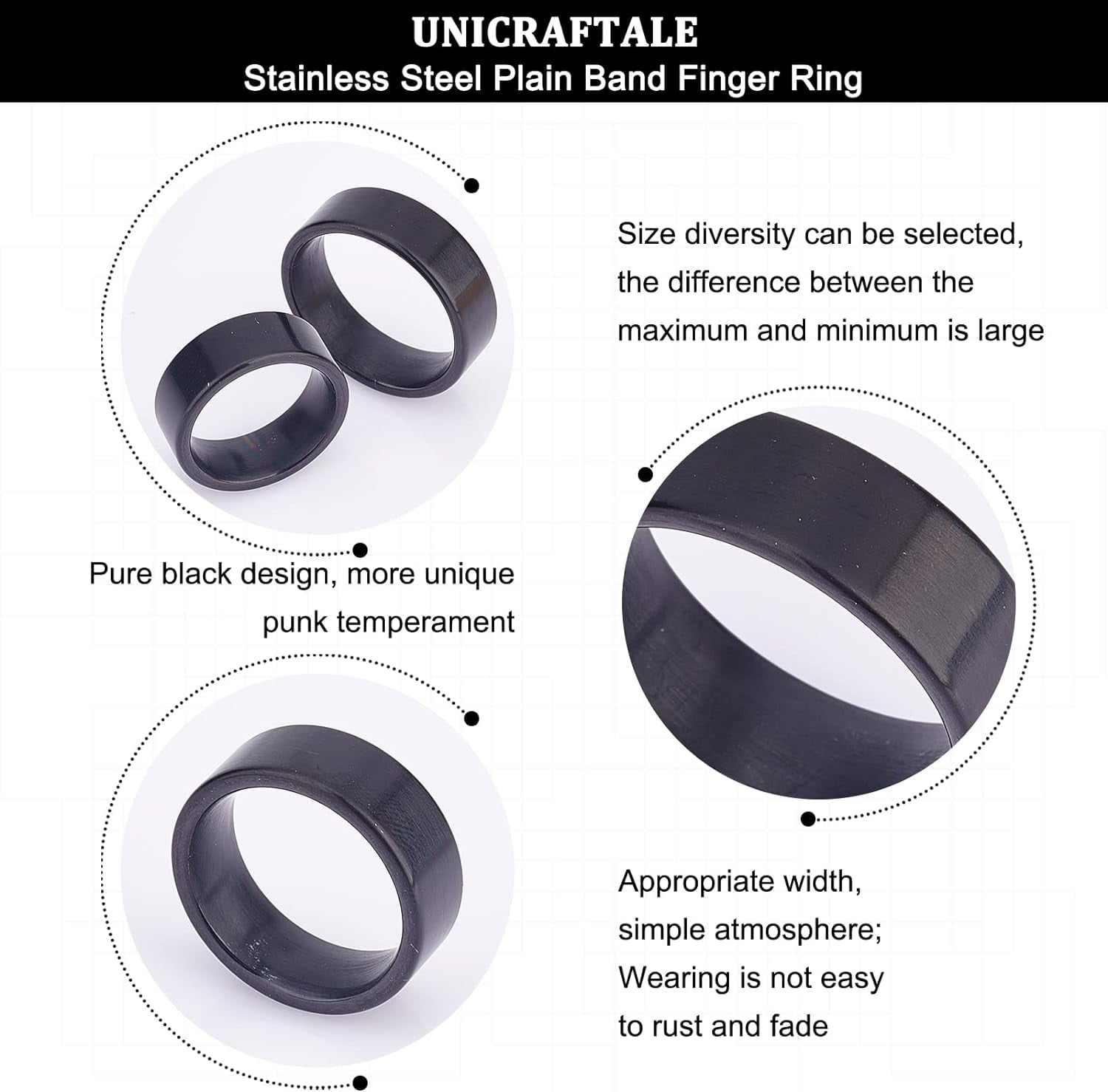 6Pcs 6 Sizes 15.5~18mm Inner Diameter Finger Ring 304 Stainless