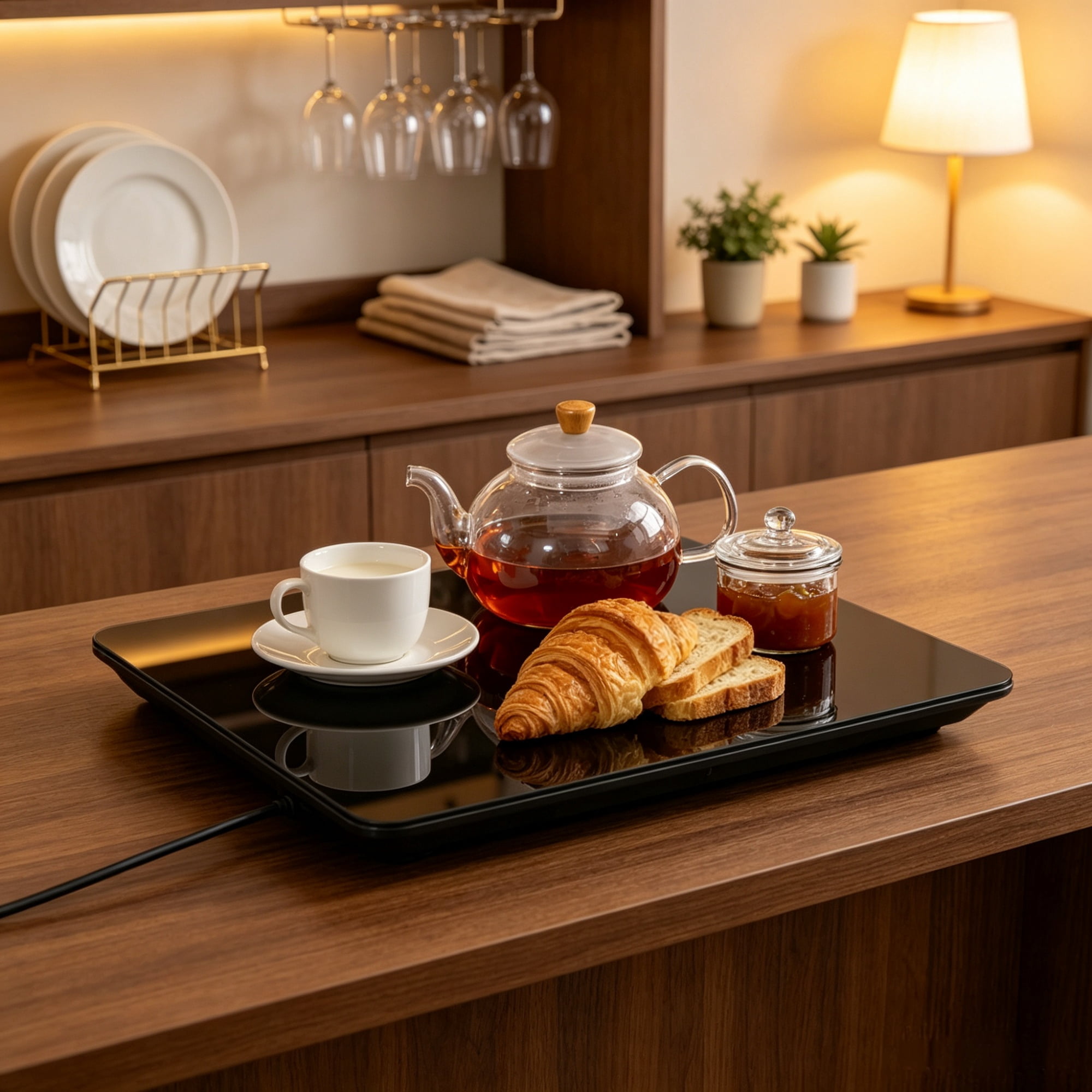 Electric Warming Tray, Portable Tempered Glass Heating Pad (65-90℃) for Catering & Parties, 16.5" x 11"