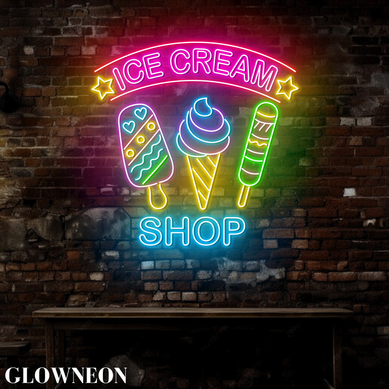 ネオンインテリアサイン　ICE CREAM BELISAMA Neon Sign: Ice Cream, Light Art, Business Decor, Size
