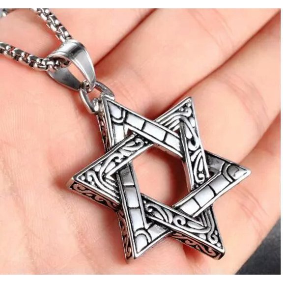 HOOUN Biker Stainless steel Fashion Jewish star of David Charms Pendant Necklace 24''