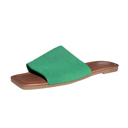 

GWAABD Slippers Womens for House Ladies Fashion Solid Color Knitted Open Toe Square Head Flat Casual Sandals
