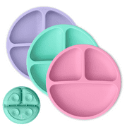 Hippypotamus Silicone Baby Plates with Suction - Round - Set of 3 (Pink / Mint / Lavender)