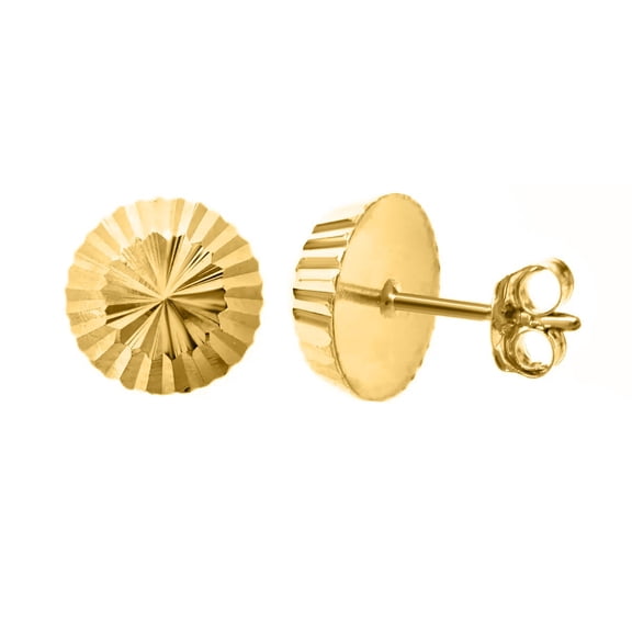 4mm 14k Yellow Gold Half Ball Diamond Cut Push Back Earrings Women Jewelry