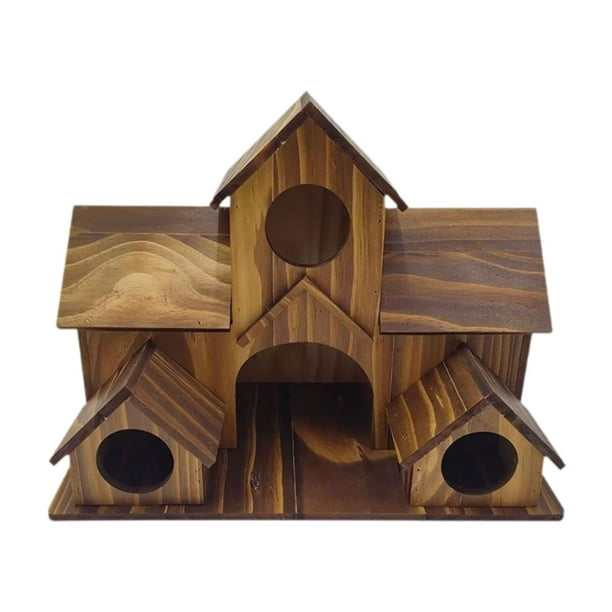 Casa para pájaros colgante de madera para exteriores, con tres aberturas, nido para gorriones. Estilo A