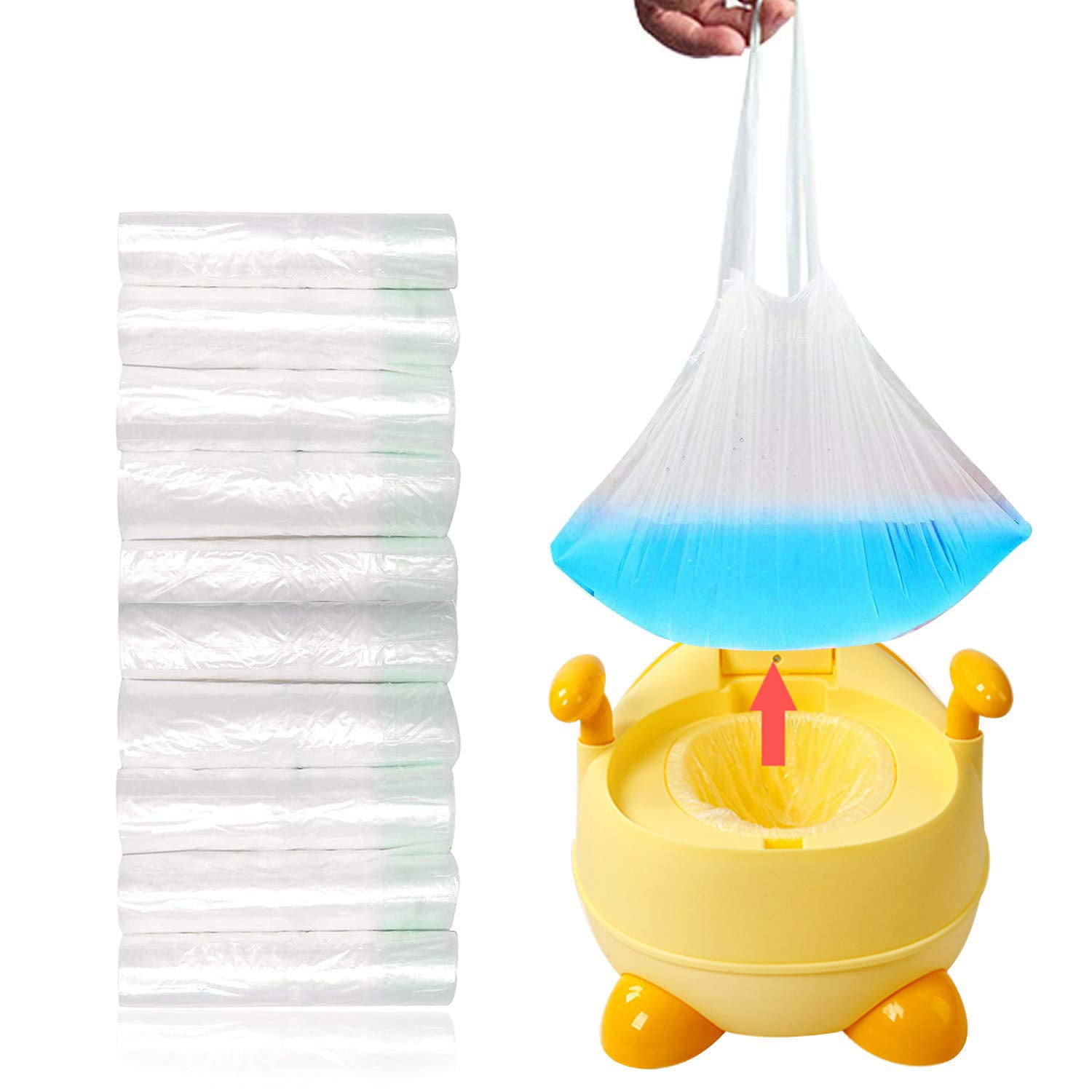 Portable Potty Chair Liners with Drawstring, Potty Bags Potty Liners