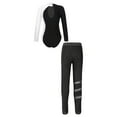 thumbnail image 2 of Alvivi Kids Girls Ice Skating Clothes Sets Long Sleeve Gymnastic Leotard with Tights Pants Outfits White&Black 12, 2 of 5