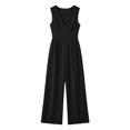 thumbnail image 4 of Jumpsuits for Women Cotton Sleeveless V Neck High Waist Slimming Jumpsuit Casual Fashionable Solid Color Loose Wide Leg Romper Jumpsuit with Pocket, 4 of 7