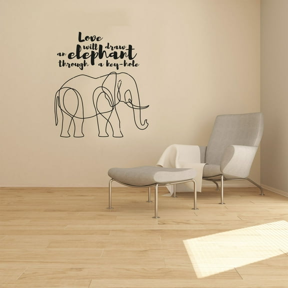Love Will Draw An Elephant Through A Key-hole Quotes Quote Cute Elephant Lines Design Vinyl Wall Sticker Art Wall Decal Boys Girls Kids Room Design Bedroom Home Decoration Size (20x18 inch)