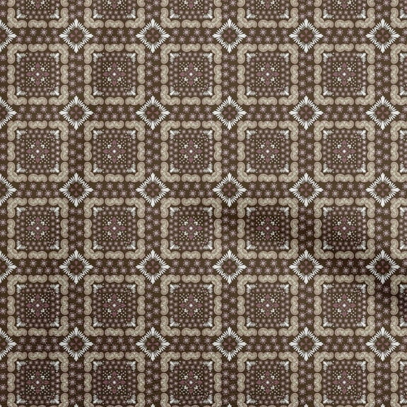 oneOone Polyester Spandex Brown Fabric Asian Block Dress Material Fabric Print Fabric By The Yard 56 Inch Wide