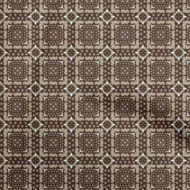 oneOone Rayon Brown Fabric Asian Block Craft Projects Decor Fabric Printed By The Yard 56 Inch Wide