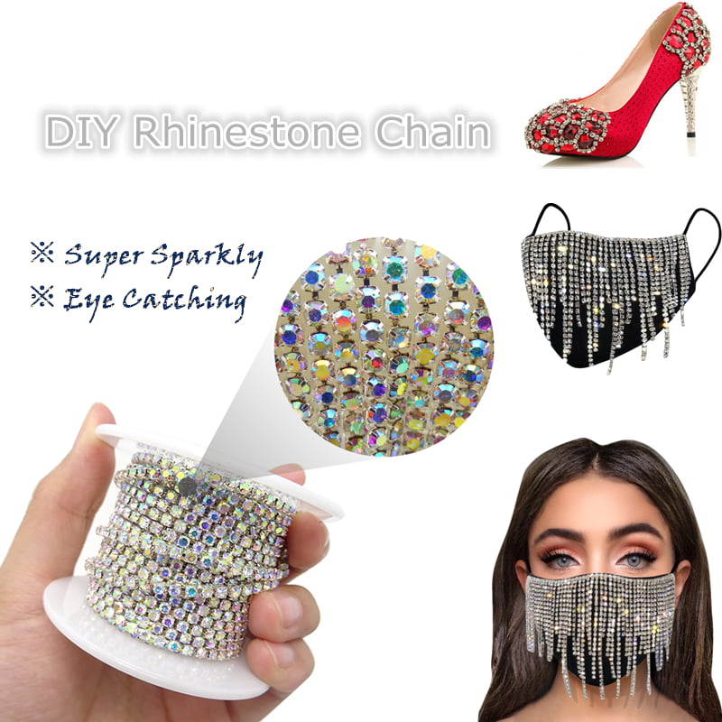 9M Rhinestone Chain Crystal Glass Gem Silver Cup Trim Ribbon Sparkle Diamante AB 