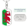 thumbnail image 2 of Wales Flag Swivel Keychain Dog Tag Stainless Steel or 18k Gold, 2 of 8