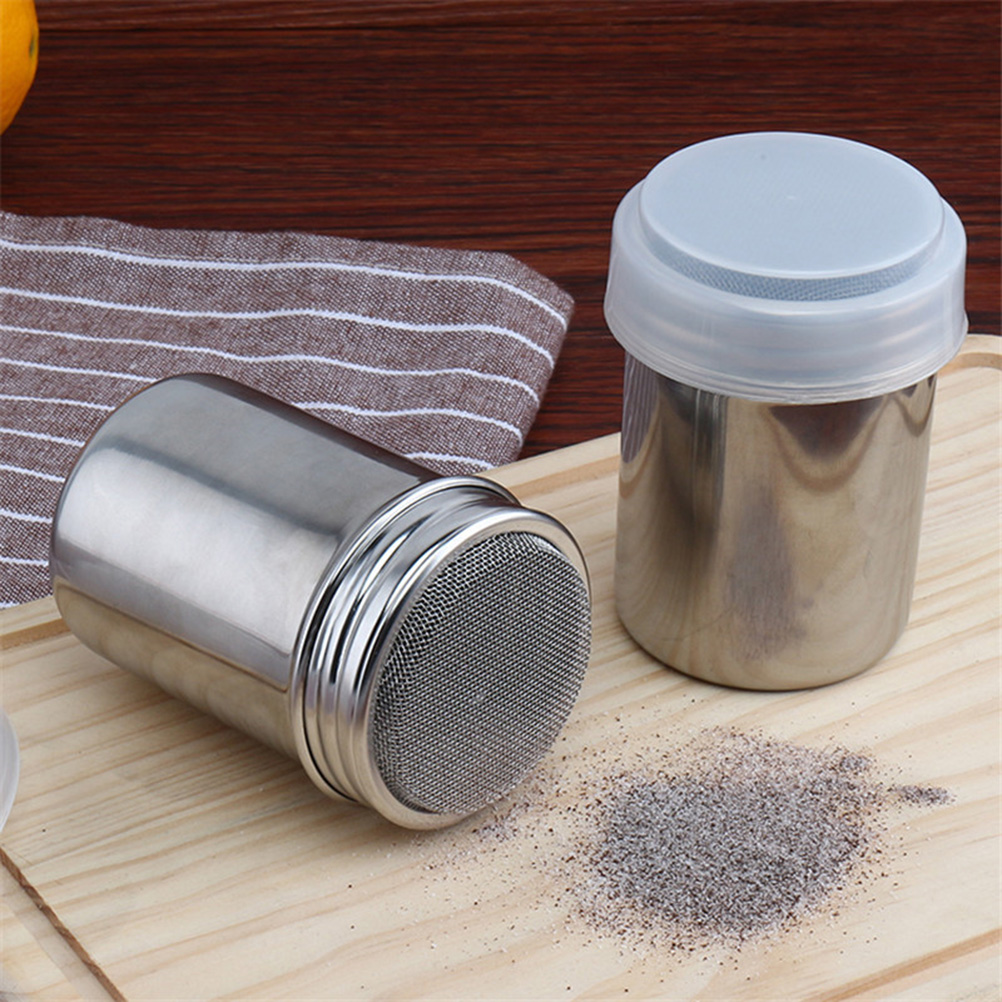 2pcs Stainless Steel Powder Shaker Spice Dredger with Mesh Lid and Translucent Plastic Cover Seasoning Jar for Baking Cooking (Small Size), Size: 5.9