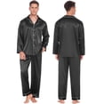 thumbnail image 4 of Ekouaer Couples Matching Pajamas Silk Long Sleeve Sleepwear Satin Soft Button Down Loungewear Pjs Set, 4 of 6