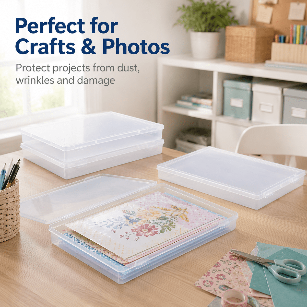 Kabuer A4 Plastic File Box Paper Organizer Craft Boxs 4pack - Home Document Holder Craft Organization and Storage Office Supplies and Organizers