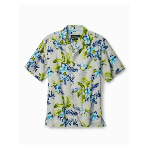 Tommy Bahama Men's TB316675 Trikala Keys Camp Shirt Concete Grey M