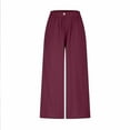 thumbnail image 5 of Simua Women's Wide Leg Faux Linen Pants Solid Color Elastic Waistband Button Cropped Baggy Trouser with Pockets, 5 of 7