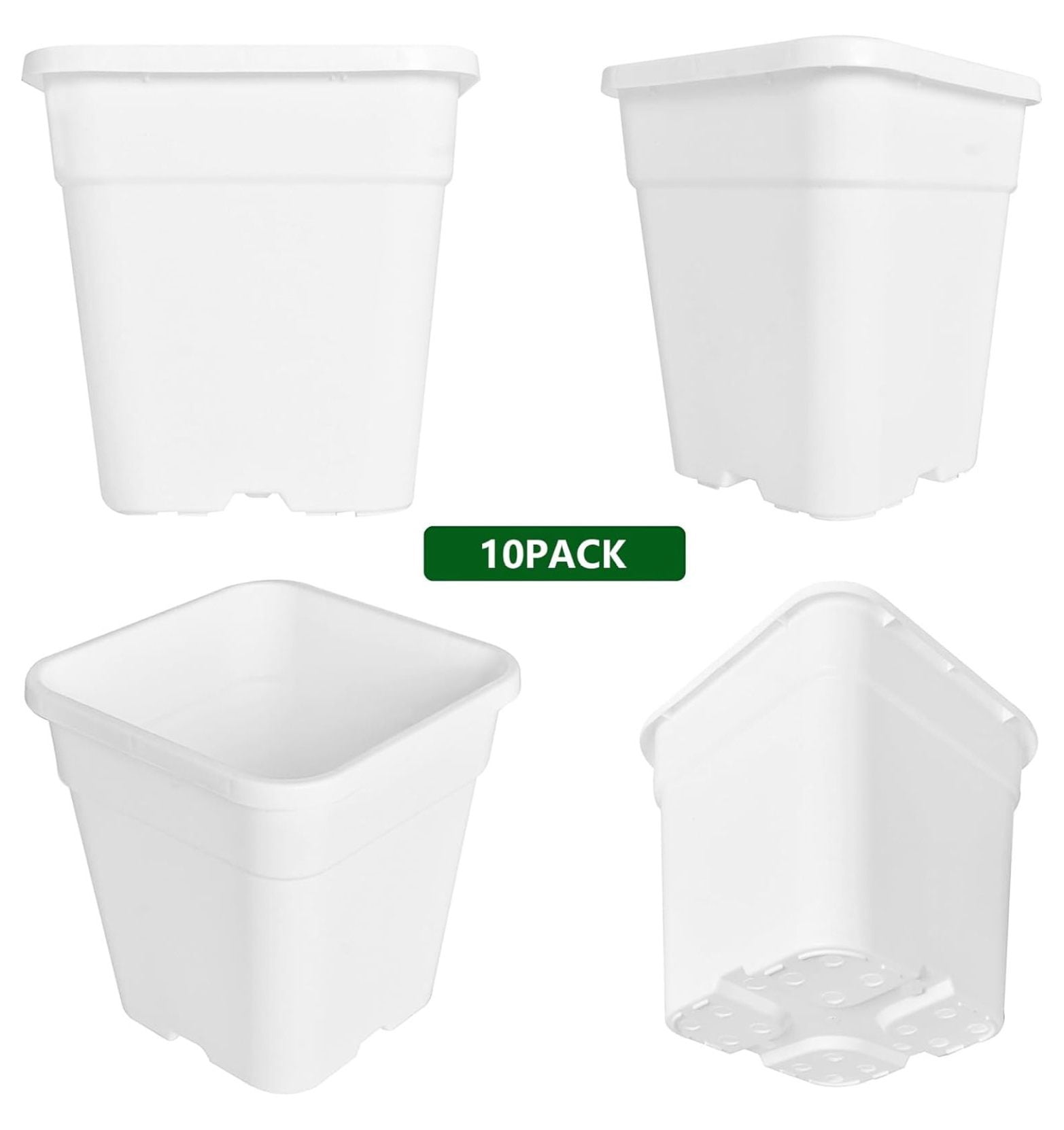 5-Pack 9.77 Gallon Square Planter Nursery Pots, Flower Plant Container Injection Molded Plastic Nursery Pot Gardening Pots for Indoor Outdoor Vegetables, , White